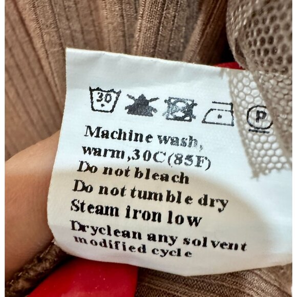 Ribbed Brown Top With Polka Dot Mesh Ruffle Sleeves Short-Sleeve Stretchy Size M - Picture 6 of 6